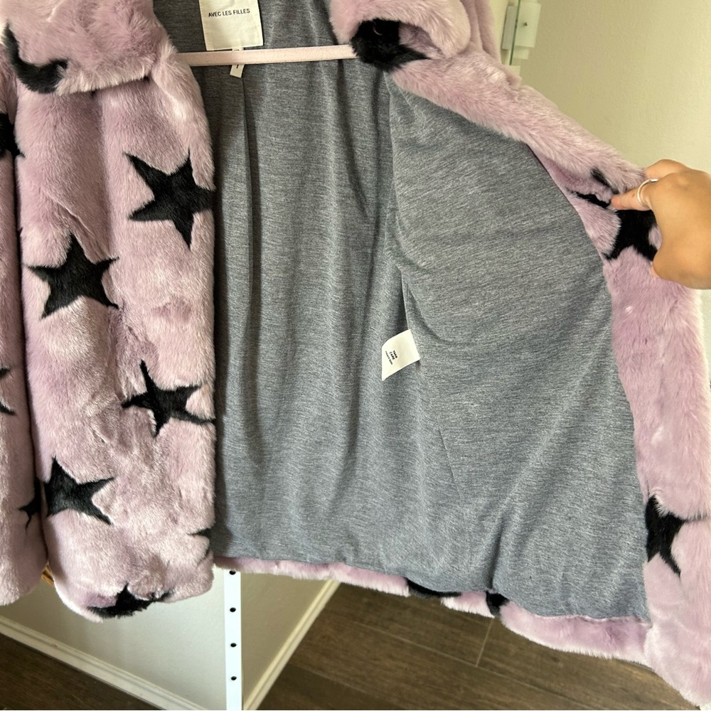 Avec Les Filles / Star Faux Fur Coat Purple - Picture 9 of 11